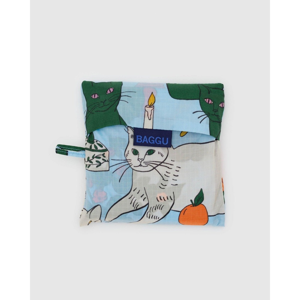 BAGGU Standard Reusable Bag Table Cats Light Blue Recycled Nylon Tote NWT - Picture 5 of 5